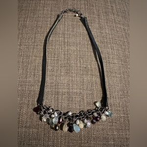 Silpada necklace with black leather and oxidized sterling silver with beads